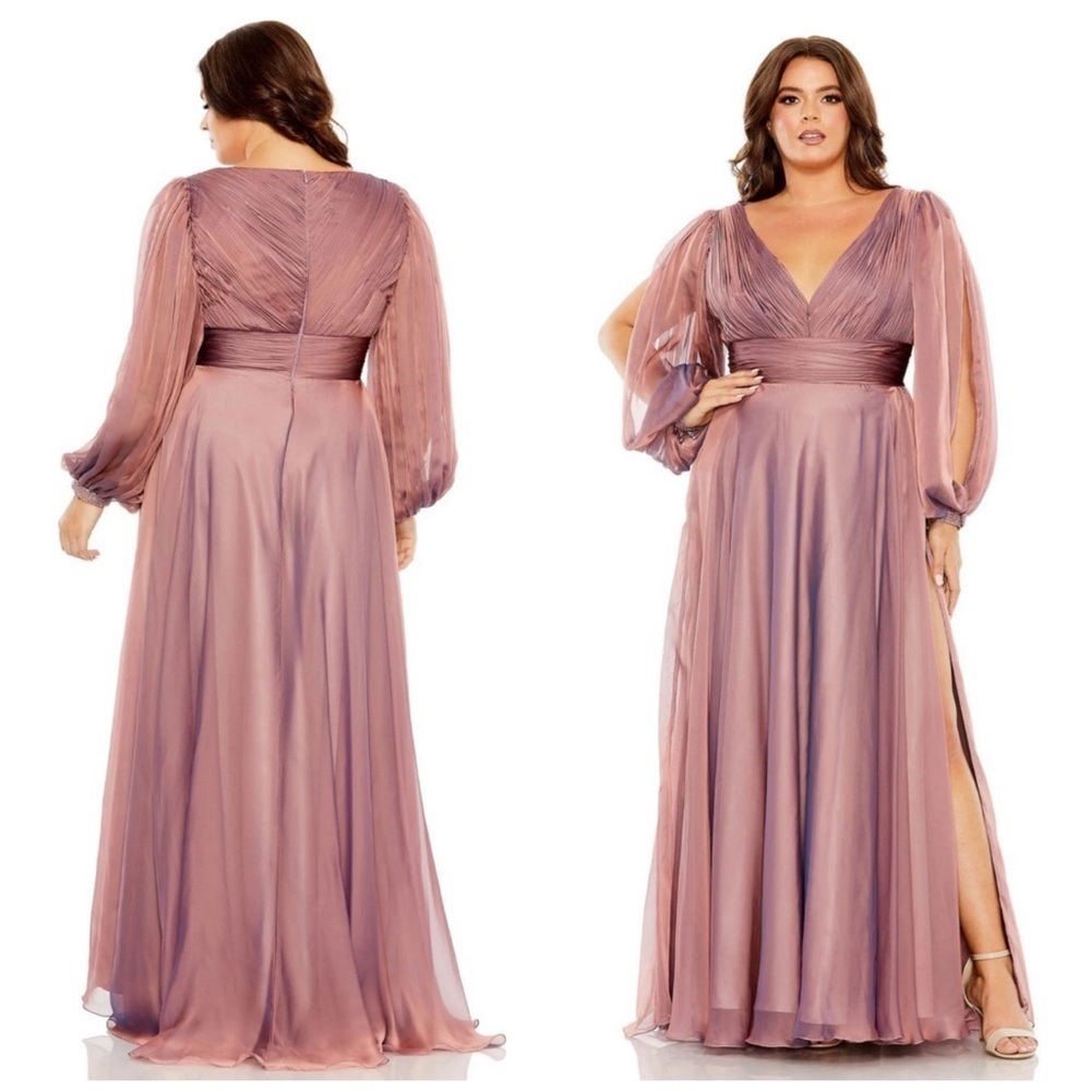 Mac Duggal Whimsical Chiffon Evening Gown Beaded A Line Purple Evening Formal